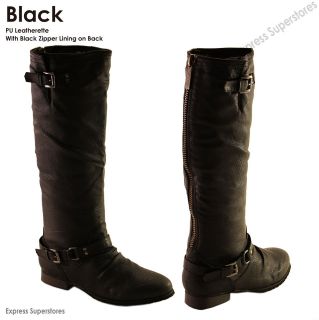 Casual Stylish Knee High Motorcycle Riding Faux Leather Fashion Women 