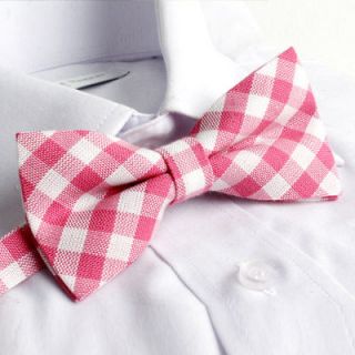 Pink Check Bow Tie★Luxury Cotton Checked BowTie/Wedding​/Tie 