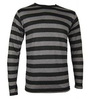 NYC Long Sleeve PUNK GOTH Emo Stripe Striped Shirt Black Charcoal S M 