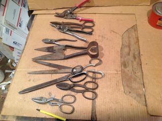   Vintage Vintage Scissors, Tin Leather Snips, Shears. Couple of Wiss