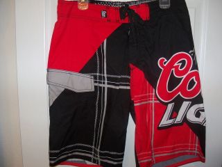 Coors Light Lite Beer Red Black Board Swim Trunks Shorts Mens Size 36 