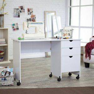   Home Folding Craft Sewing Machine Table Cabinet Mobile Desk, White
