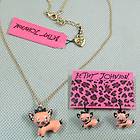 Betsey Johnson lovely pink crown small pig Ring Earrings Necklace 