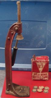 Vintage Cast Iron Everedy Bottle Capper with box of Gold Bond Cork 
