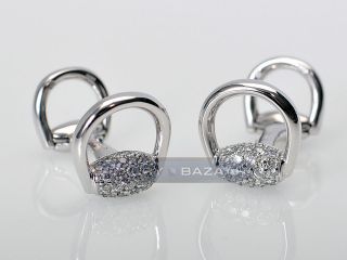 Gucci Horsebit 18K W Gold Micro Pave Diamond Cufflinks