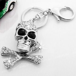 Skull Crystal Keychain Key Ring Silver Tone for Bag 1 HOT