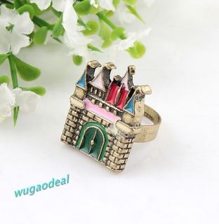 Old Bronze Plated Fashion Cute Enamel House Shaped Open Jewelry Ring