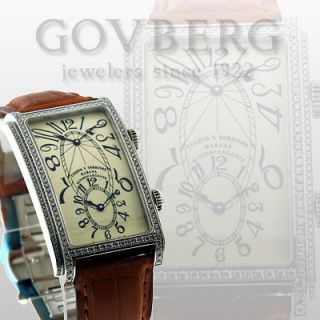 Cuervo Y Sobrinos Prominente Dual Time Watch Cream Dial Diamond Bezel 