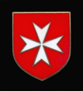   ARMY CRUSADER KNIGHTS ORDER WHITE MALTESE CROSS RED SHIELD LAPEL PIN