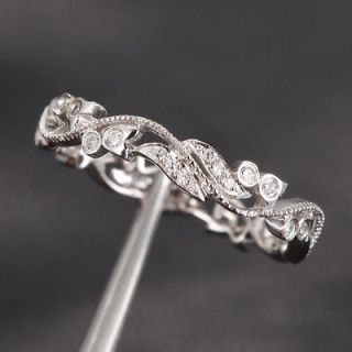 Antique Style Floral .3ct Pave Diamond 14K White gold Engagement Ring 
