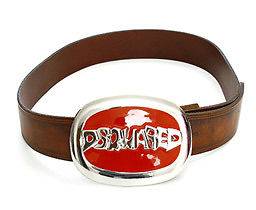 9553 auth DSQUARED burnished brown leather Belt Size 2 red buckle D2 