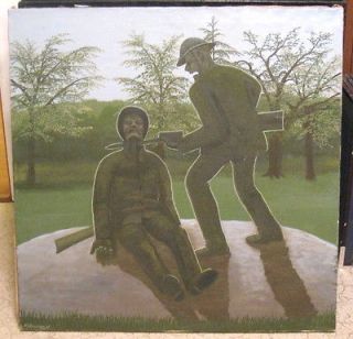 1967 A.V. ANDERSEN 36”x37” SURREAL WAR PAINTING ILLUSTRATION ART 