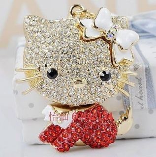   Red Cat Hello Kitty Keyring Chain Purse Charm Swarovski Crystal Gift