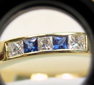 PRINCESS CUT DIAMONDS & CEYLON BLUE SAPPHIRES 18K GOLD BAND