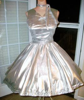 Ladies Square Dance Silver Lame Dress Full 155 Skirt Petticoat Sash 