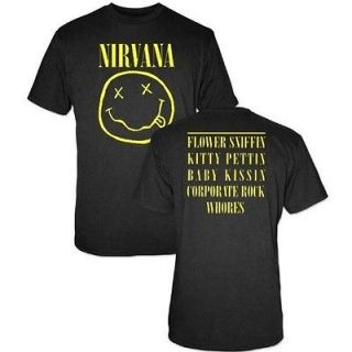 NIRVANA SMILEY FACE LICENSED TWO SIDED MENS BLACK T SHIRT S XXL