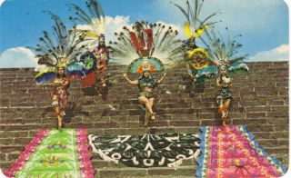 Costume Aztec Dancers Side of Pyramid Mexico Vintage Chrome Postcard