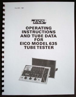 EICO 635 Tube Tester Manual with 1976 Tube Test Data