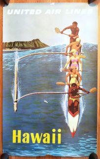 Vintage Stan Galli United Airlines Poster HAWAII Outrigger Travel 