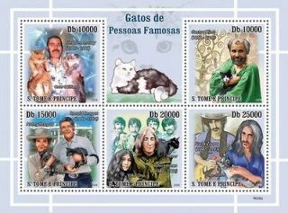 St Thomas   Cats of Celebrities, Lennon, Zappa   5 Stamp Sheet ST9604a