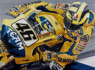 COLIN CARTER ORIGINAL VALENTINO ROSSI ON A YAMAHA OIL ON CANVAS 