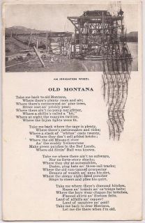 Old Montana Postcard With Poem Irrigation Wheel Farm Scene 1910 