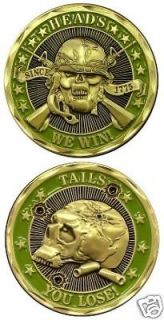ARMY HEADS WE WIN TAILS YOU LOSE SKULL CROSSBONES GREEN GOLD 