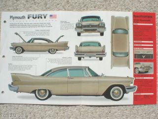 1957/1958/1959 PLYMOUTH FURY SPEC SHEET/Brochure​/Flyer