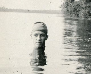 VINTAGE ARTISTIC YOUNG MAN LAKE BATHING CAP GROTESQUE REFLECTION SCARY 
