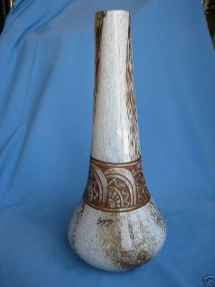   Deco Vase By Legras French hand carved France art glass white brown