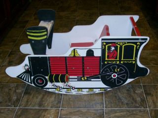 Vtg Wooden Train Painted Baby Childs Rocker Pre Owned