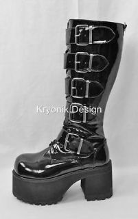 Demonia Ranger 318 goth gothic punk matte black platform buckled boots 