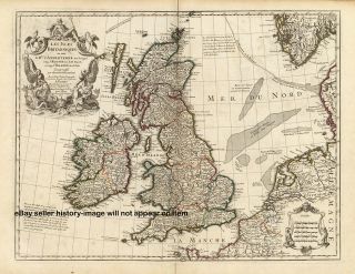 1731 LARGE FRENCH WALL MAP UK BRITAIN IRELAND BEAUTIFUL