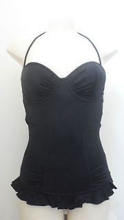 VICTORIAS SECRET black retro ruffle one piece swimsuit size M ONLY 