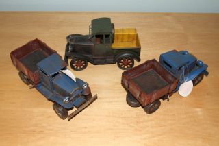   of 3 Twos Company Antique Reproduction Hand Painted Pickup Trucks