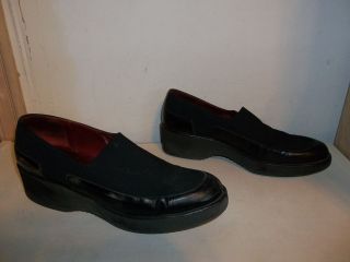 DONALD J PLINER Black Leather & Elastic Wedge Heel Loafers Shoes Size 