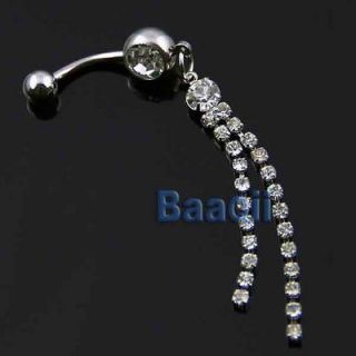   Gems Crystal Tassel Double Chains Dangle Navy Ring Belly Piercing