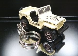 Pale Flat Beige Army Jeep Willys 4X4 Keychain Key Ring Fob