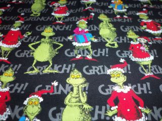 DR. SEUSS FABRIC THE GRINCH WHO STOLE CHRISTMAS BLACK BACKGROUND BTFQ