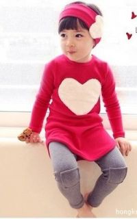 New Cute Kids Girls Heart Image Top Pants Hair Bands 3 Pieces Sets 3 