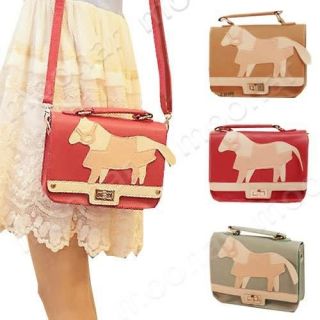 Sweet Girls Horse Pattern Stitch Tote PU Leather Bag Shoulder Handbag 