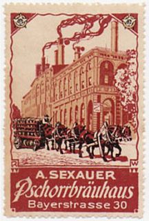 Pschorr Brewery old poster stamp circa 1910, German Beer, vintage