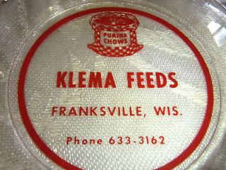 PURINA CHOWS ADVERTISING ASHTRAY KLEMA FEEDS FRANKSVILLE WI