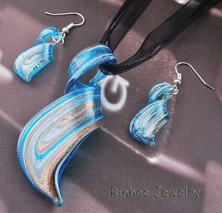  Handmade Lampwork glass Twisty pendant necklace earring jewelry set