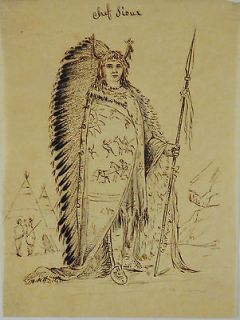 Seth Eastman Or Follower Pen & Brown Ink Of Native American Chief 