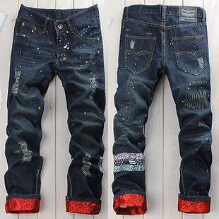2012 New Street Fashion splash ink Mens Straight pants Jeans size28 