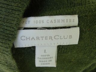 CHARTER CLUB olive green 100% cashmere cowl neck sweater WL