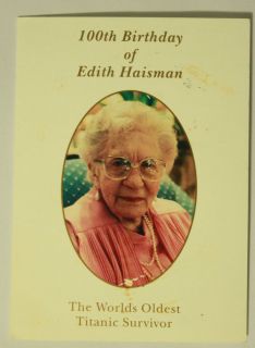 Very Rare 100th Birthday Party menu, Edith Haisman signed by 2 TITANIC 
