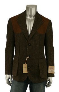 Ralph Lauren RRL Brown Harris Tweed Wool Suede Blazer Jacket New $1200