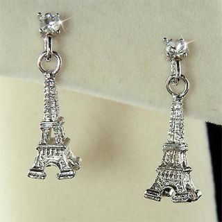   Paris Eiffel Tower w Swarovski Austrian Crystal Post Earrings Xmas New